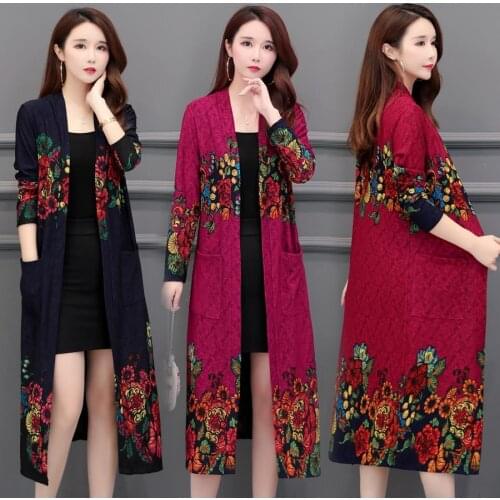 Womens Jackets 2021 Spring Autumn New Windbreaker Cardigan Long Sleeve Printing Windproof Casual Long Top Female Costume Outwear