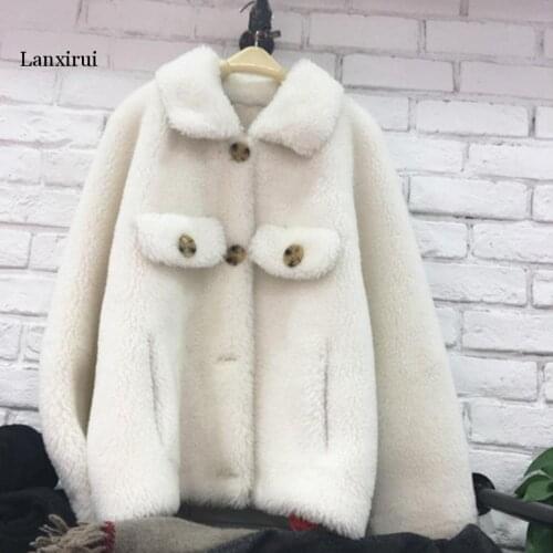 Womens Winter Autumn Fake Sheep Fur Jakets Short Section Xs/3XL Female Faux Fur Coats Hooded Man-Made Fur Outwears