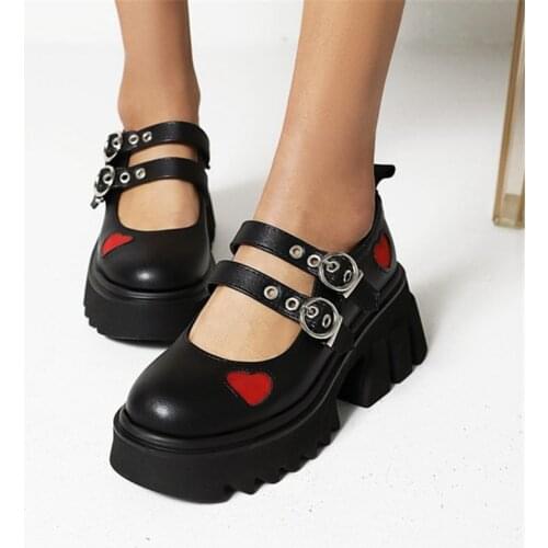 PXELENA Plus Size 35-43 Heart Shaped Platform Creepers Women Chunky High Heels Thick Sole Pumps Harajuku Punk Gothic 2021 Spring