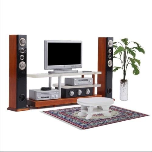 1:12 Dollhouse Miniature Toy Widescreen TV and Stereo set W/ wooden TV stand