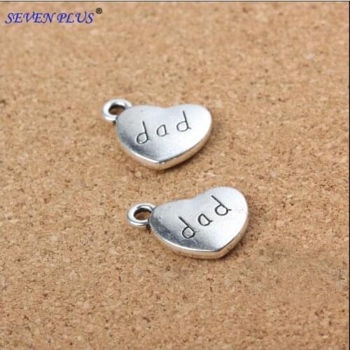 High Quality 10 Pieces/Lot 14mm*18mm Antique Silver Plated Letter Printed Heart DAD Charms For Jewelry Making