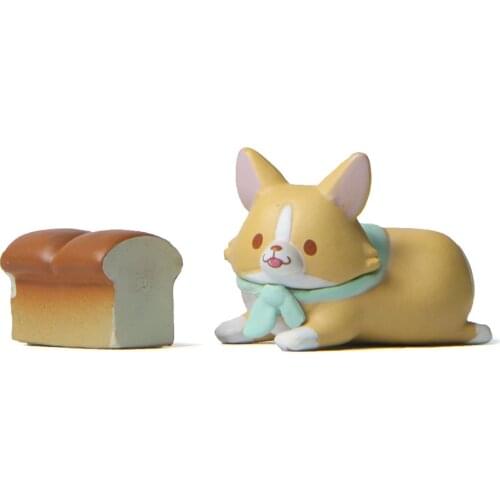 2 Pcs/set Kawaii Bread Toast Corgi Dog PVC Miniature Figurine Animal Food Models Pet Toy Home Car Decors Action Figure Toys