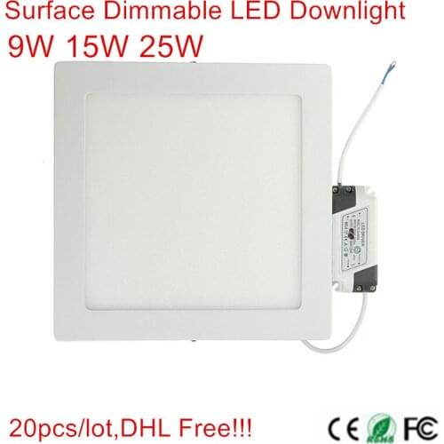 20pcs 9w 15w 25w Dimmable surface mounted led downlights,Square led panel lights,led circle ceiling lamp for home AC85-265V