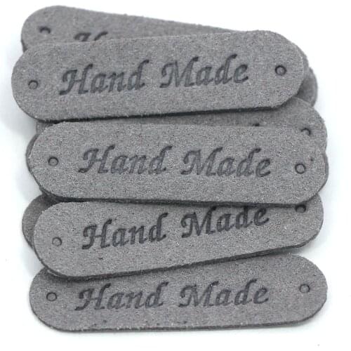 20Pcs Gray Handmade Labels Fiber PU Leather Tags For Handmade Garment Labels For Hats Bags DIY Gift Sewing Accessories 45*13MM