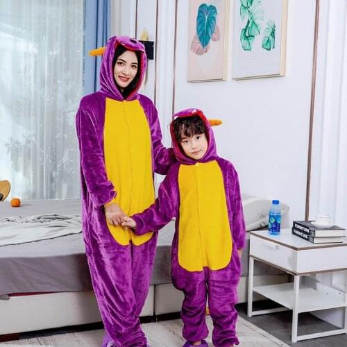 27kids Dinosaur Pajama Women Male Winter Homewear Girl Onesie Animal Cosplay Costume Party Jumpsuit Parent-child Outfit