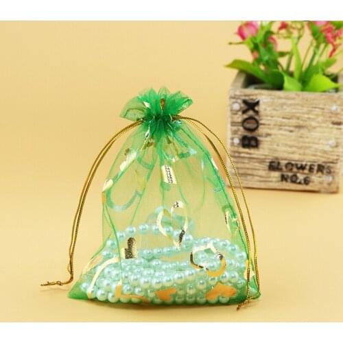 9x12cm (3.54"x4.72")200pcs Green Heart Organza Bags Wholesale Wedding Gift Bags Jewelry Packing Bags Wedding Pouches