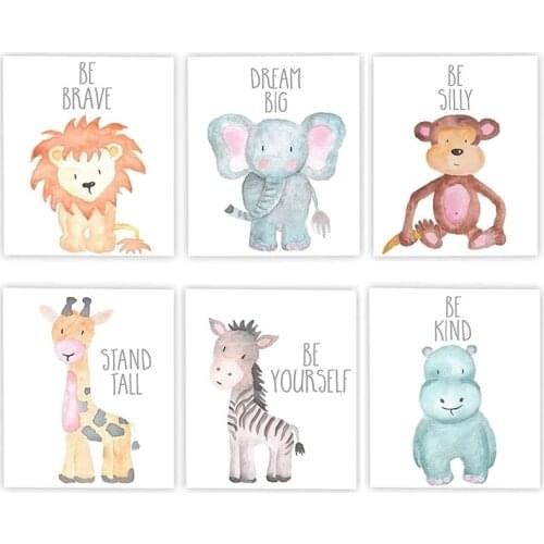 6 Set Unframed Jungle Animal Quote Wall Art Jungle Animals Nursery Decor for Safari Nursery Wall Art Baby Shower Gift