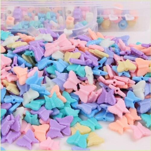 80/200/500G Candy Color Heart Butterfly Decor Hole Beads DIY Craft Acrylic Loose Bead Necklace String Ornament Toy Accessories