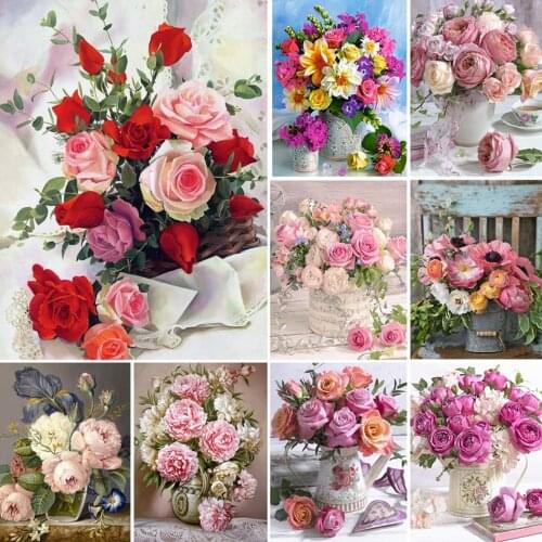 5D DIY Diamond Painting Set Rose Vase Cross Stitch Kit Embroidery Mosaic Art Flower Picture of Rhinestones Home Decoration Gift