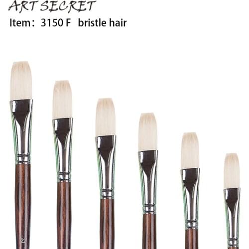 Artsecret chinese Chongqing bristle long flat professional oil painting brush 3150FLAT bristle birch wood rod brush