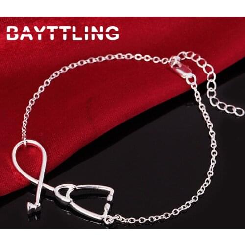 BAYTTLING 8 Inch 925 Sterling Silver Creative Stethoscope Pendant Bracelet For Woman Elegant Party Jewelry Bracelet Gift