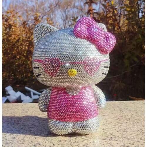 Large Rhinestones Kitty Miniature Heart-shaped Glasses Cute Piggy Bank for Kids Lucky Cat Coin Saving Box Home Desk Decor KT