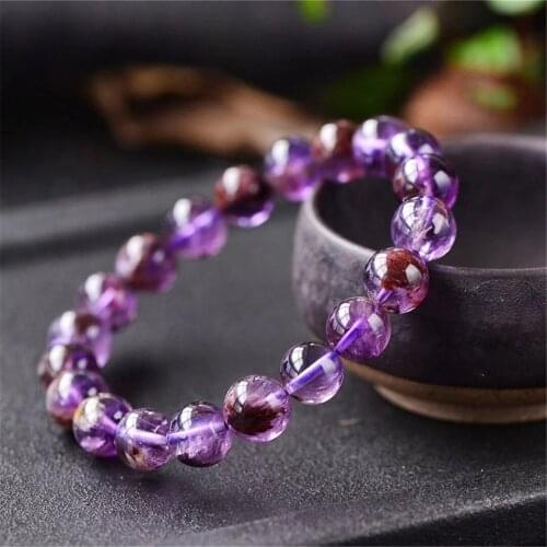 Natural Cacoxenite Purple Phantom Quartz Bracelet For Women Men Crystal Round Beads Strands AAAAA 8mm 9mm 10mm 11mm 12mm 14mm