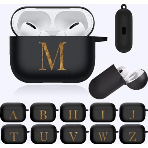 AirPod Cases For Apple Airpods Pro A2084 A2083 Gold Initial Letter series pattern Bluetooth Wireless Earphone Silicone Cover