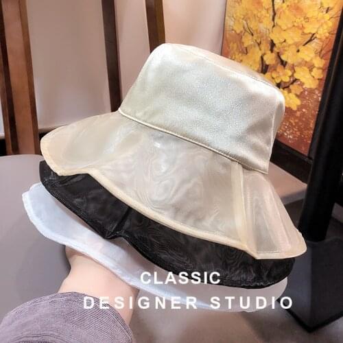 Net red ins small fragrance net yarn brim Satin fishermans hat women travel in summer sun protection breathable sunshade hat