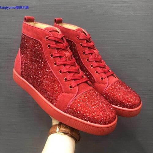 European Station Rivet High Help Mens Shoes Red Drill Water Drill Olympic Idle Shoes Hot Sh Red Shoes Lovers Womens Shoes