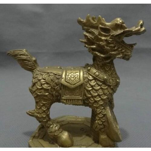 Chinese Pure Brass Buddhism FengShui Auspicious Kylin Animal Statue
