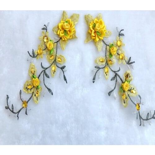 Red yellow blue beaded lace 3D flower applique diy hat childrens dress skirt hat decorative accessories