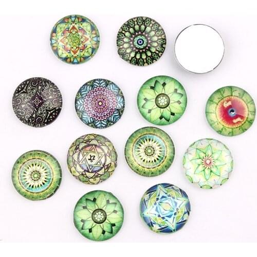 Round Green Embroidery 12pcs Glass Cabochon 10/12/16/18/25mm Flatback Dome Cabochon Embellishments Base Setting DIY Accessories