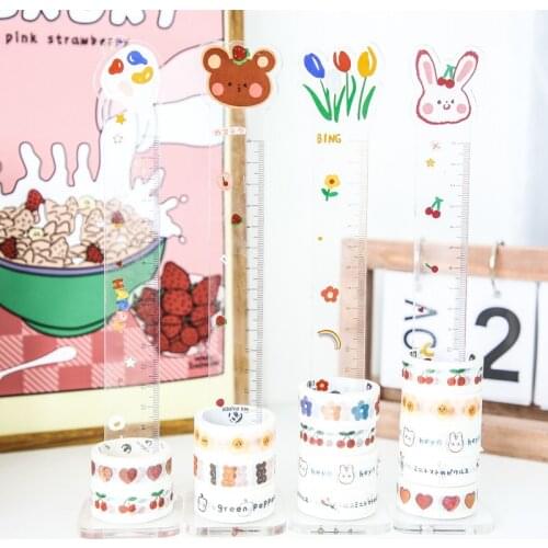 Acrylic Multifunction Ruler Lovely Cartoon DIY Tape Storage Rack Kawaii Stationery