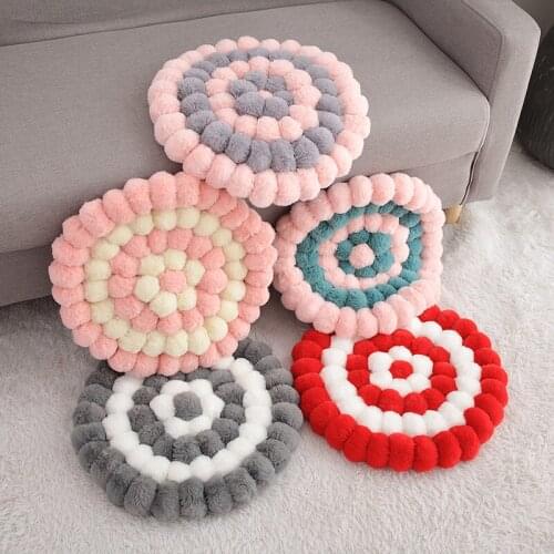 Rabbit Fur Mesh Round Plush Cushion Colorful Stuffed Plush Seat Pad PP Cotton Plush Cushion Hair Ball Cushion Plush Pillows
