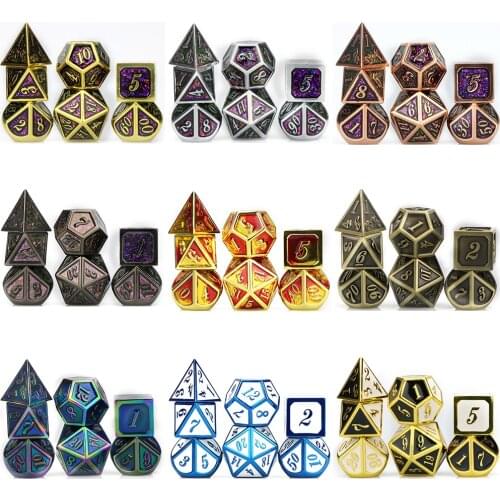 Metal DND Dice Set RPG MTG Dice for Tabletop RPG Games many color dice Roleplaying polyhedral dice with bag D20 D12 D10 D8 D6 D4