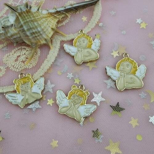 MuhNa 10PCS Angel Baby Enamel Alloy Charm Cute Thinking Boy Girl Earrings Pendants Couple Jewelry DIY Ornament Handmade YZ720