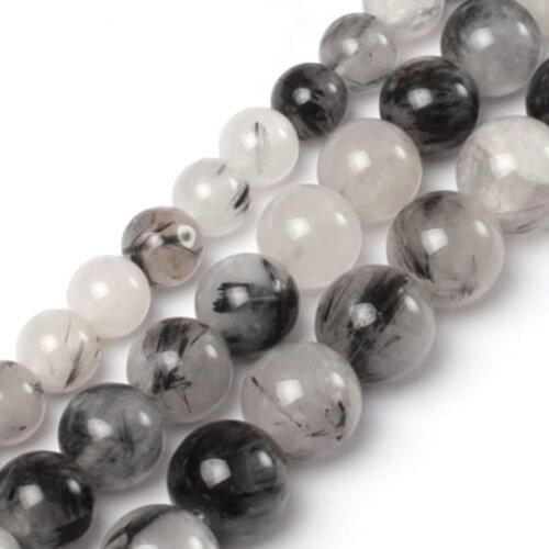 Natural Round Black Rutilated Quartz Loose Beads For Jewelry Making 10-14mm 15inches DIY FreeShipping Wholesale Gem-inside