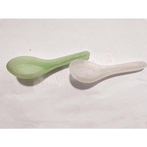 Natural glass jade spoon, light green / white jade spoon, exquisite crafts
