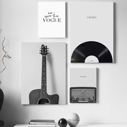 Nostalgic black and white guitar radio CD music equipment Wall Art Canvas Print Painting Decorative Picture Room Decoration