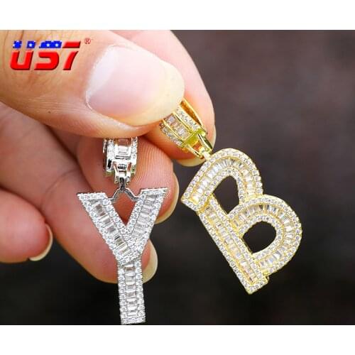 US7 Custom Name Baguette Single Letters Pendant Necklace For Men Women Gold Silver Color Bling Zirconia Hip Hop Pendant Jewelry
