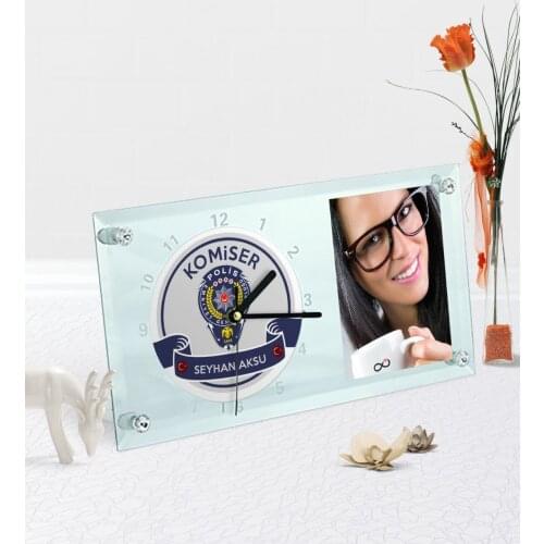 Personalized Commissioner Themed Desktop Glass Clock-1