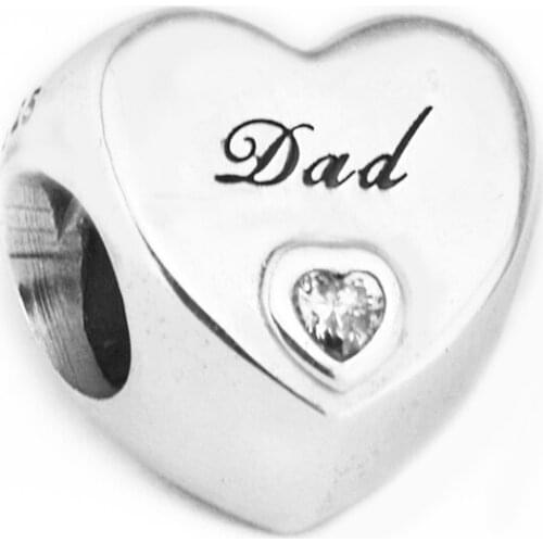 Fits Pandora Bracelet Dads Love Heart Charms 925 Original Sterling Silver Clear CZ Beads DIY Jewelry Making Gift Bijoux
