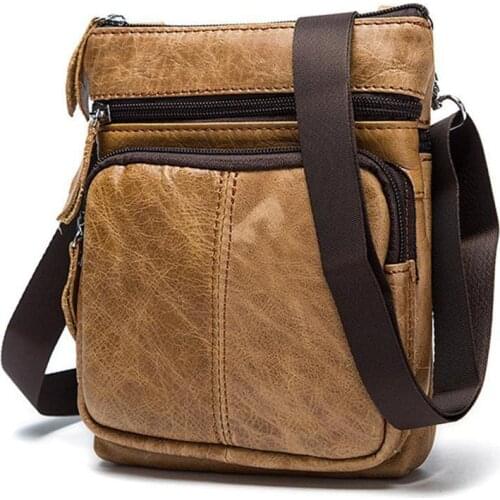 Hot Vintage Business Genuine Leather Men Messenger Bag Cross-body Mens Bag Cowhide Leisure Single-shoulder Zipper Small Bag