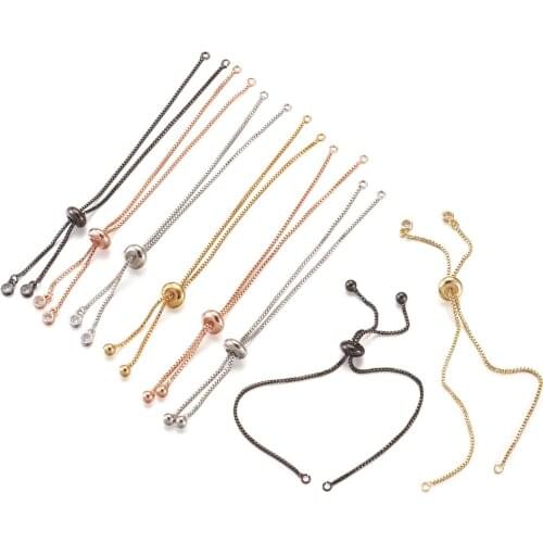 16pcs Brass Rhinestone Adjustable Bracelet Chain Long-Lasting Plated Slider Bracelet Extender Chains Jewelry Making Accessories