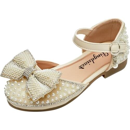 Pearl Bow Girls Sandals 2021 Summer New Fashion Rhinestone Childrens Soft Bottom Shoes Baby Kids Wild Sweet Princess Sandals