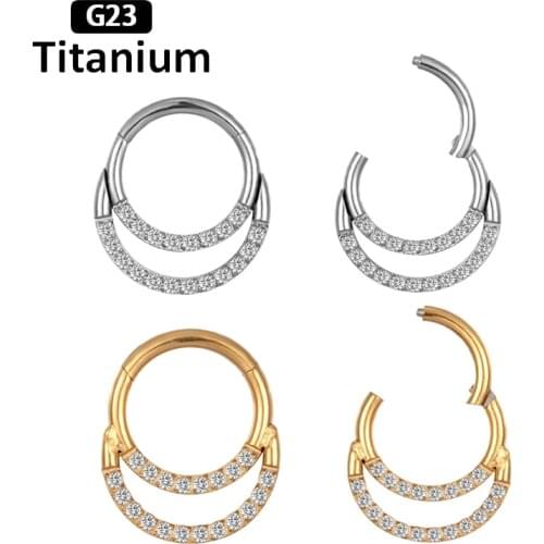 1PS New G23 Titanium Zircon stone superior quality hight Segment Rings Open Small Septum Piercing Nose Earrings piercing jewelry