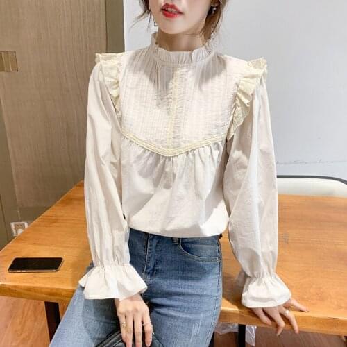 Chikichi Retro Chiffon Shirt Womens French Lantern Sleeve Shirt Fall 2021 New Korean Long Sleeve Loose Pleated Ladies Tops