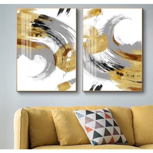 Contemporary Art Golden White Abstract Painting Canvas Poster Print Nordic Yellow Decoration Wall Art Picutre Modern Home Decor