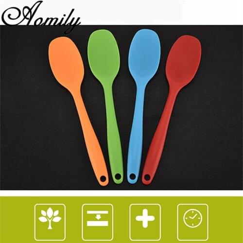 Amoliy Spatula Soup Spoon Kitchenware Silicone Long-handled Soup Spoon Bakeware Utensil Spoons Kitchen Spatula Baking Tools