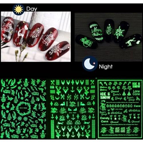 Luminous Effect 3D Christmas Snow Nail Sticker Glitter Nail Art Decoration Stickers Manicures Tips Tool Nail Design Accessories
