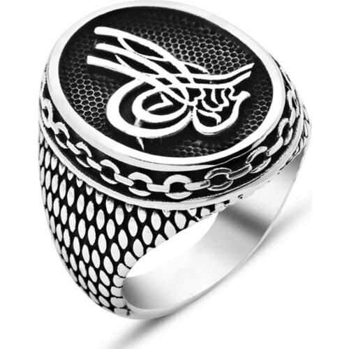 Solid 925 Sterling Silver Ottoman Sultans Monogram Tughra Mens Ring