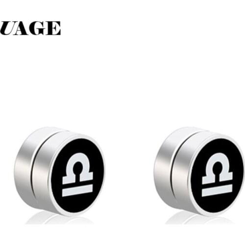 UAGE 1 Pair Men Earring Stainless Steel Circle Magnetic Clip Stud Earrings Magnet Fake Plugs No Piercing Clip On Unisex Jewelry