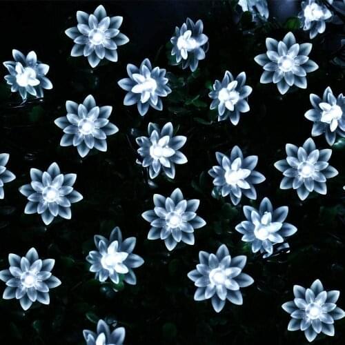 Solar Powered String Lights Outdoor 50/100 LED Lotus Fairy Light Flower Decorative Lighting for Garden Patio Lawn Tree Fence