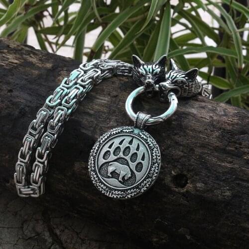 Viking bear Men stainless steel necklace with viking bear paw pendant norse talisman ethnic jewelry