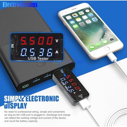 3 4-bit USB Current Voltage Charging Detector Mobile Power Current Voltmeter Ammeter Voltage USB Charger Tester High Precision