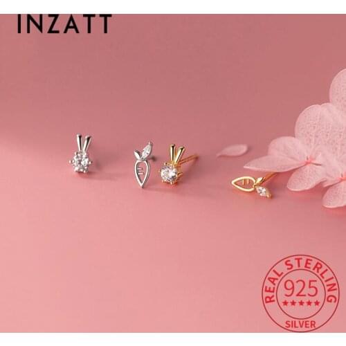INZATT Real 925 Sterling Silver Zircon Rabbit Radish Stud Earrings For Women Hiphop Asymmetry Fine Jewelry Drop shipping