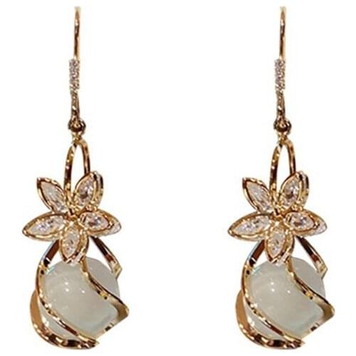 1 Pair Hoop Stud Of New Fashion Korean Treasures Imitation Opal Imitation Zircon Simple Flower Crystal For Women Earrings Gift