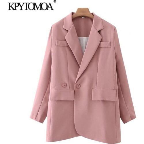 KPYTOMOA Women 2021 Fashion Double Breasted Irregular Blazer Coat Vintage Long Sleeve Flap Pockets Female Outerwear Chic Veste