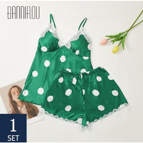 1 Set Summer Pyjamas For Women Lace Pajama Set Silk Sleepwear Womens Home Clothes Ladies Free Shipping Dropshipping BANNIROU